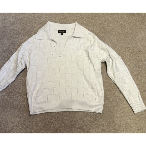 Truth by Republic Sweater Womens M Geometric Knit Ivory V-Neck Preppy - Picture 1 of 4